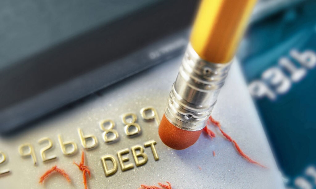 erasing the word debt off credit card